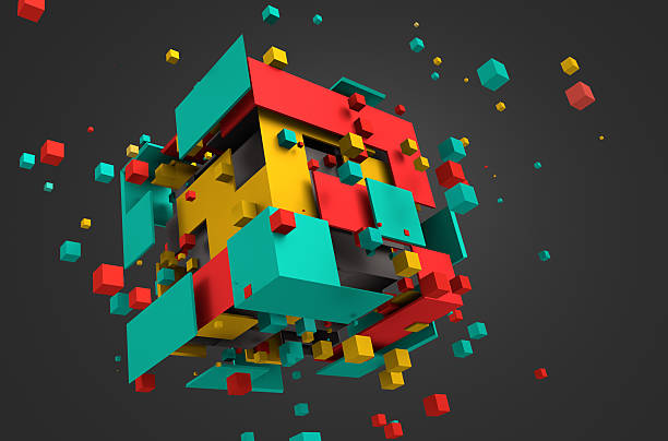 istock Abstract 3D Rendering of Flying Cubes 486125688
