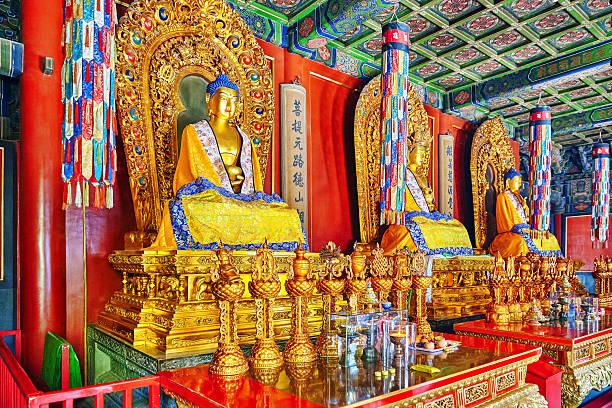 vista interna di yonghegong lama temple.beijing. - bodhisatva foto e immagini stock