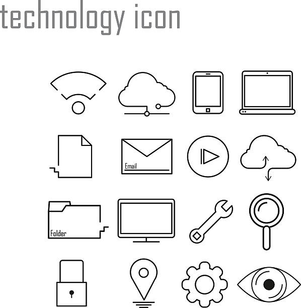 꺾은선형 아이콘, 기술, 인터넷 아이콘을 현대적이다 인포그래픽 벡터 - social issues information medium communication computer mouse stock illustrations