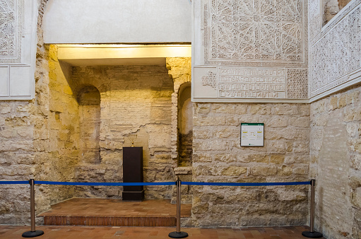 Cordoba, Spain - Mai 28, 2015:  Inside the synagogue  in the Jewish Quarter of Cordoba, Andalusia, Spain.