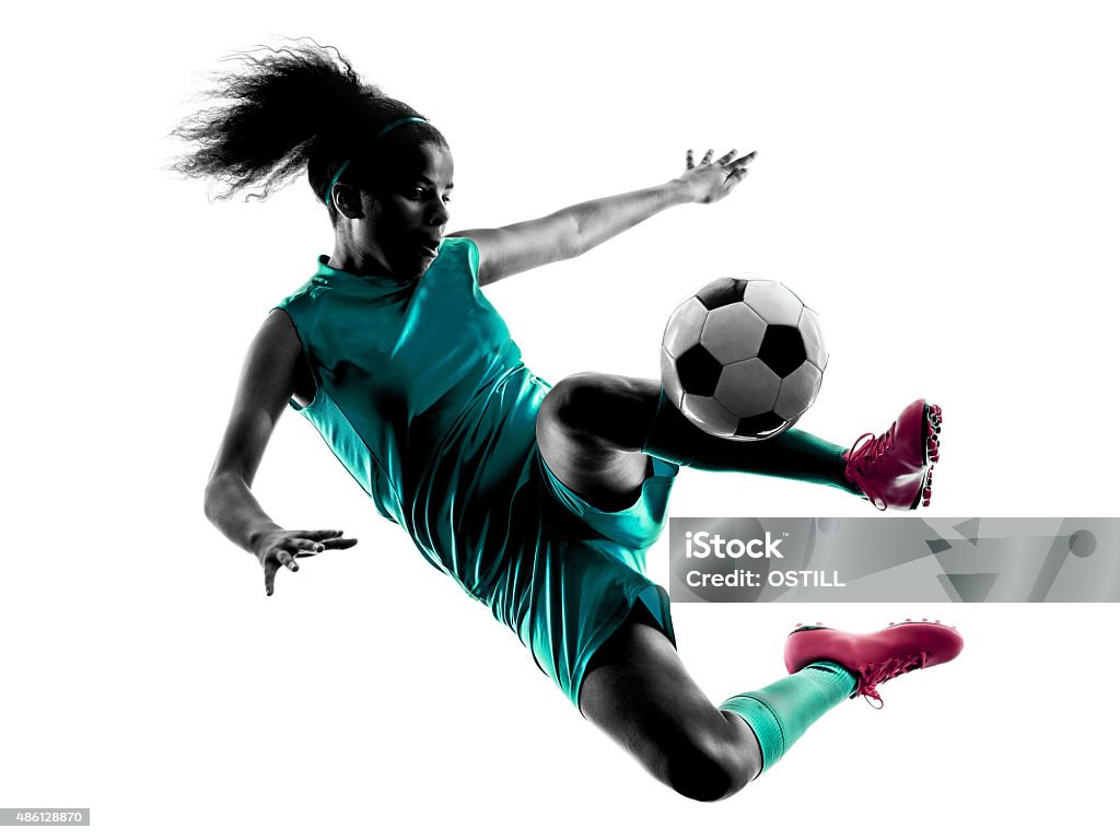 Chica adolescente niño jugador de fútbol aislado silueta - Foto de stock de Fútbol libre de derechos