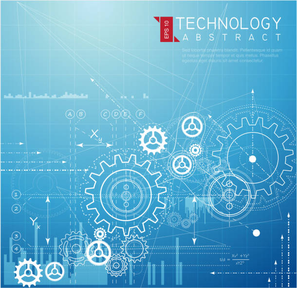 추상적임 기술학교 배경 - technology engineering gear drawing stock illustrations