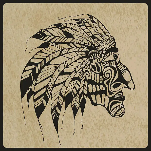 Vector illustration of Vector Tattoo, Native American Indian chief