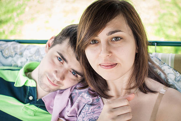 young family on vacation stock photo