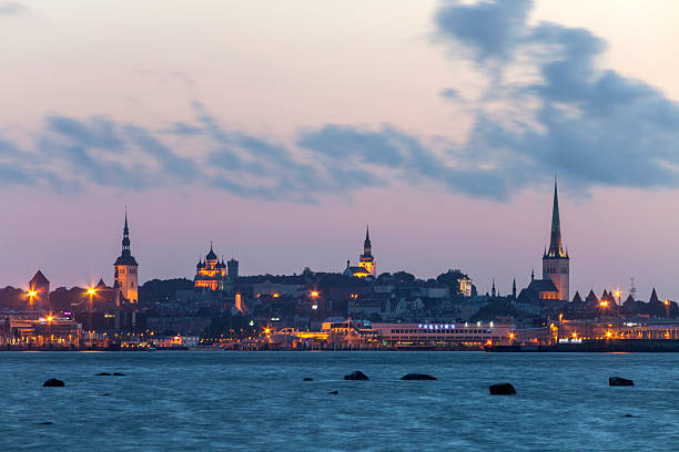 Tallinn skyline at sunset time.