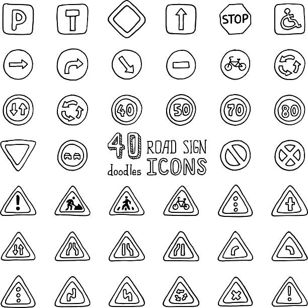 Vector set di icone di schizzi Cartello stradale. - illustrazione arte vettoriale