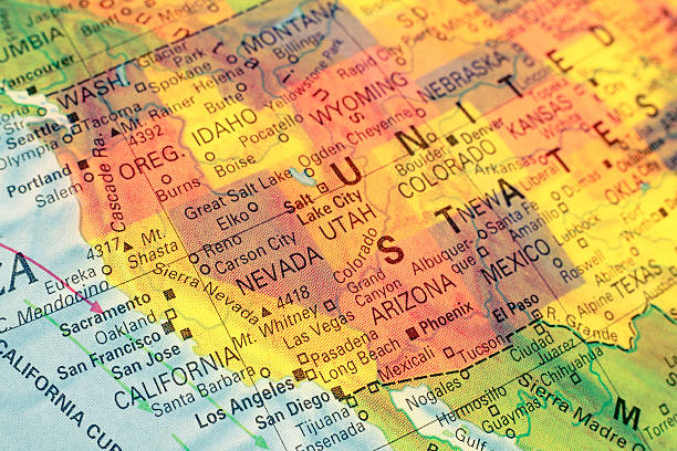 Map North West USA. Close-up image Map North West USA .  Close-up macro image of  map North West America. Selective focus western usa stock pictures, royalty-free photos & images