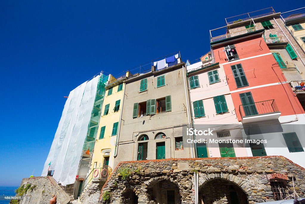 Riomaggiore in Ligurien, Italien - Lizenzfrei Aufnahme von unten Stock-Foto