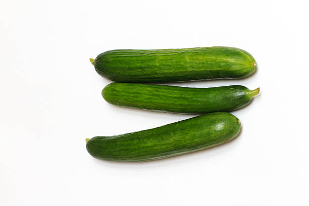 Three Persian Cucumbers on White Background stock photo
