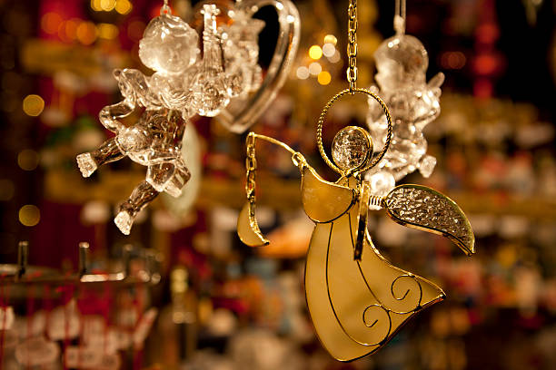 Angel Ornaments at Christmas Market in Nuremberg, Germany. stock photo