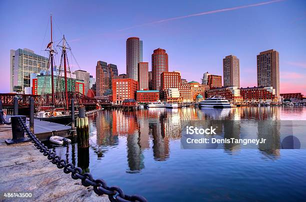 Boston Skyline Along The Harborwalk Stock Photo - Download Image Now - Boston - Massachusetts, Massachusetts, Urban Skyline