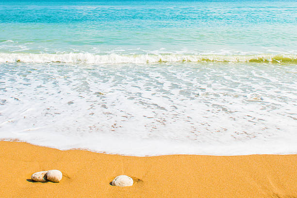 istock Beautiful sea summer or spring abstract background. Golden sand beach 486144622