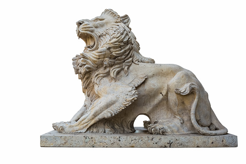 marble lion statue isolated on white with clipping path
