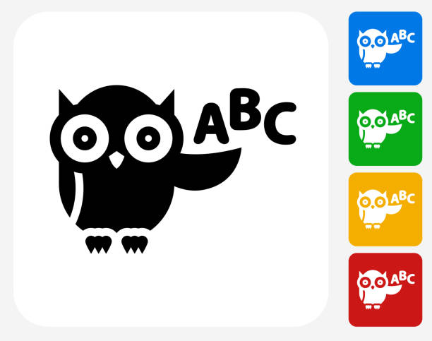 abc 올빼미류 아이콘크기 평편 그래픽 디자인 - text animal owl icon set stock illustrations