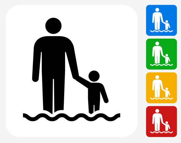 ilustraciones, imágenes clip art, dibujos animados e iconos de stock de padre e hijo iconos planos de diseño gráfico - wading