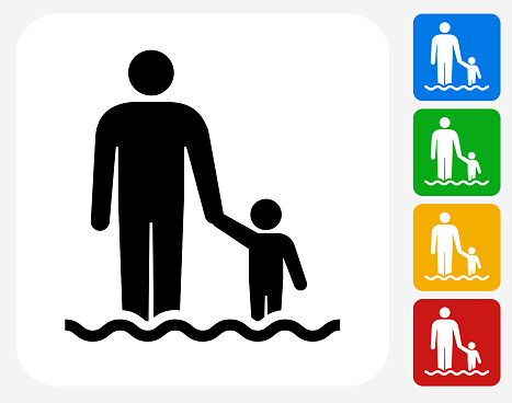 Parent and Child Icon. This 100% royalty free vector illustration features the main icon pictured in black inside a white square. The alternative color options in blue, green, yellow and red are on the right of the icon and are arranged in a vertical column.