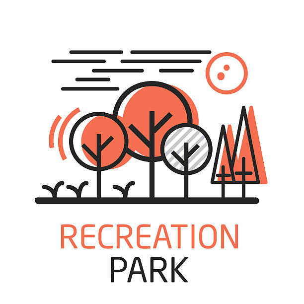 RecreationPark illustration of the lines in the trendy ploskomstile with the image of theme park, trees and clouds mt rainier stock illustrations
