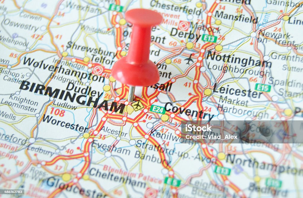 Birmingham Map Birmingham Map Marked with Pushpin Birmingham - England Stock Photo