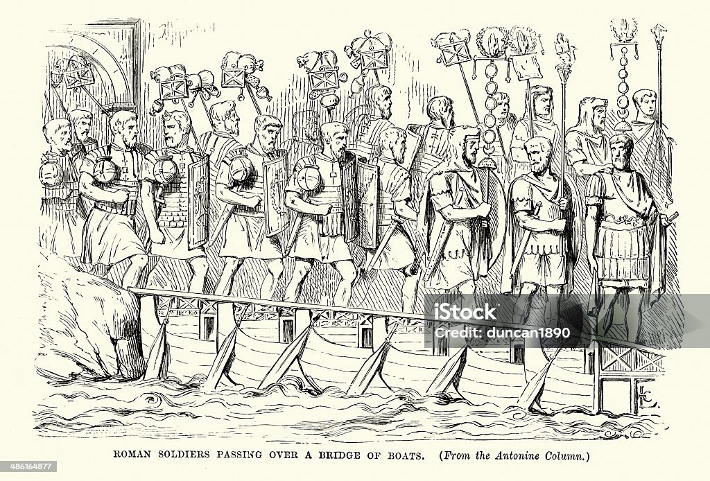 Römischer Soldaten auf einer Brücke von Booten - Lizenzfrei Legionär Stock-Illustration