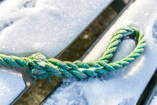 istock Green rope on a snow covered jetty 486169057