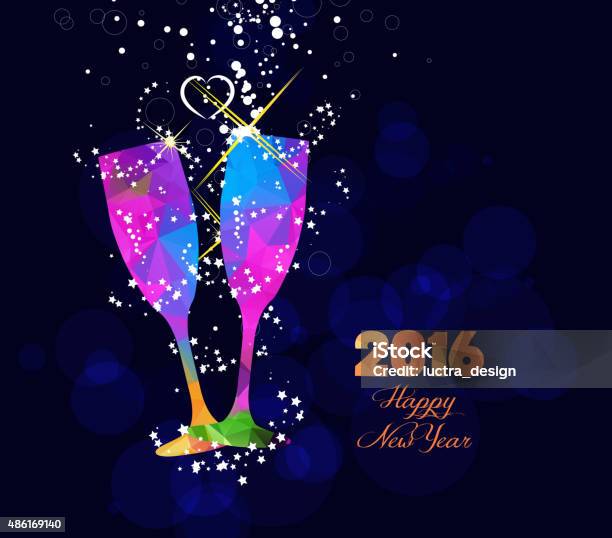 Happy New Year 2016 Greeting Card With Colorful Triangle Glass Stock Illustration - Download Image Now