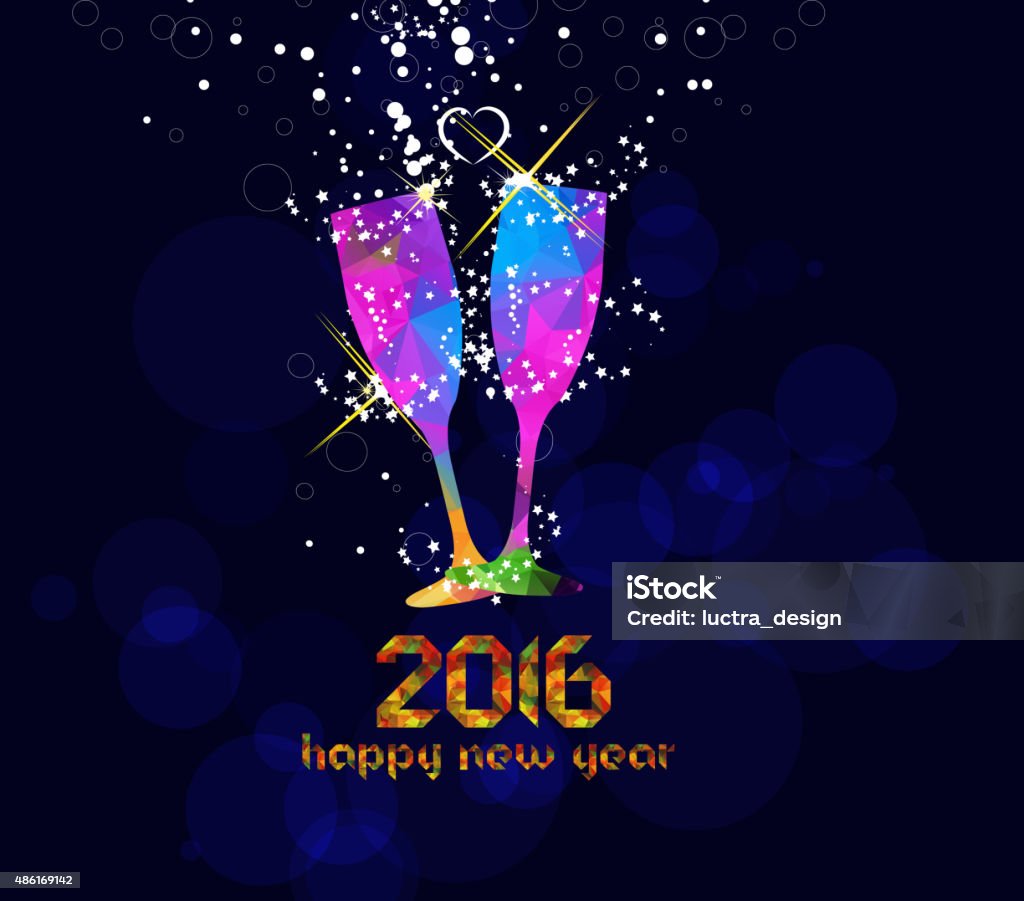 Happy new year 2016 greeting card with colorful triangle glass Happy new year 2016 greeting card or poster design with colorful triangle glass 2015 stock vector