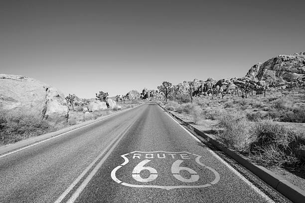 istock Desert Highway with Route 66 Sign in Black and White 486169508