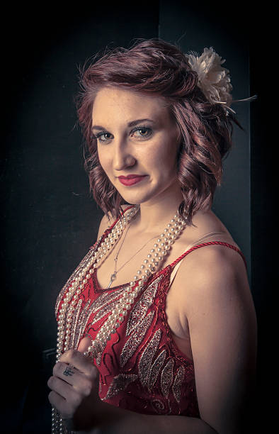 istock Cute young retro styled 20s woman 486171912