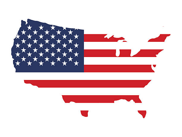USA flag on map silhouette / shape vector art illustration