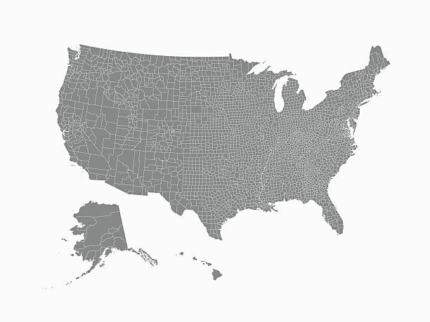 USA map with county borders vector art illustration