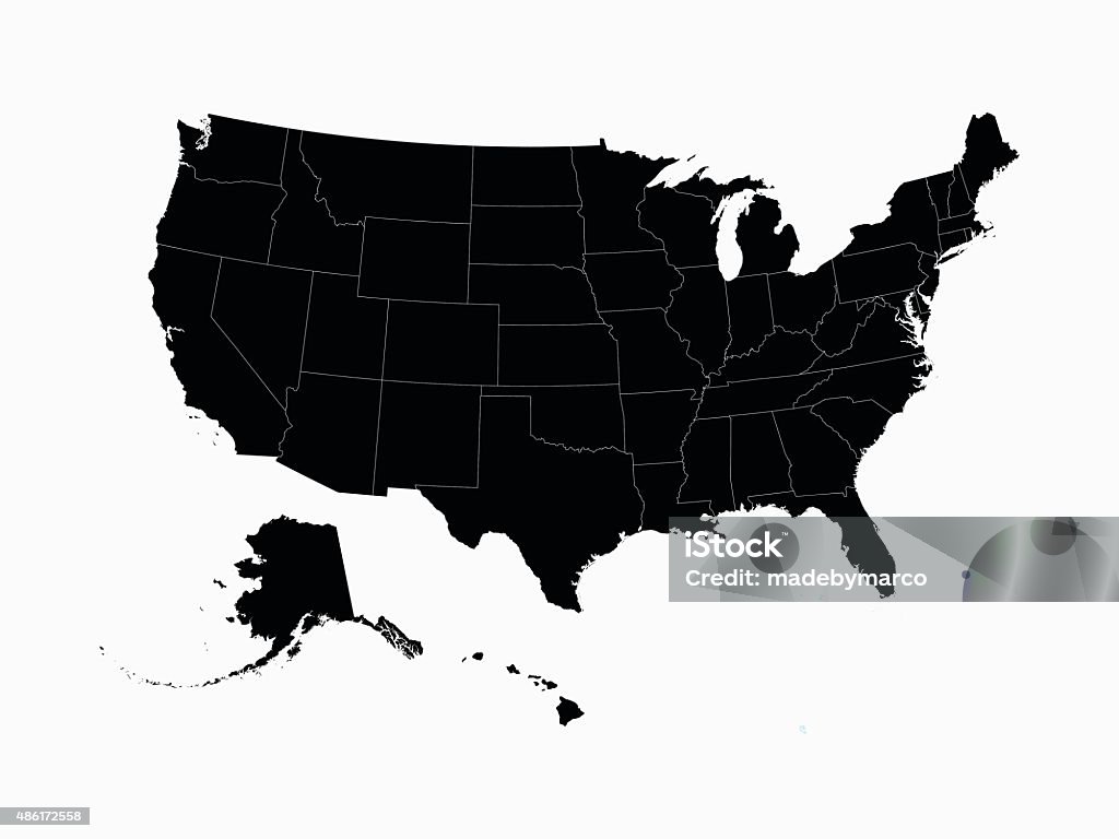 USA map in black with state borders 2015 stock vector