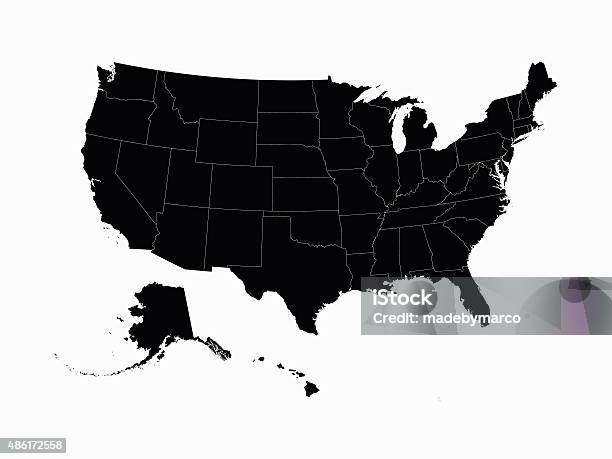 Usa Map In Black With State Borders Stock Illustration - Download Image Now - 2015, Awe, Bald Eagle