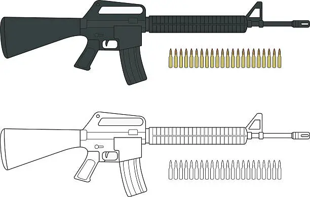 Vector illustration of Assault rifle with bullets