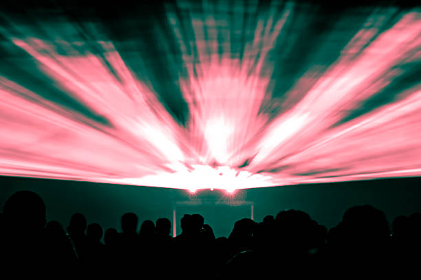 istock Laser show rays in red and green colors 486173216