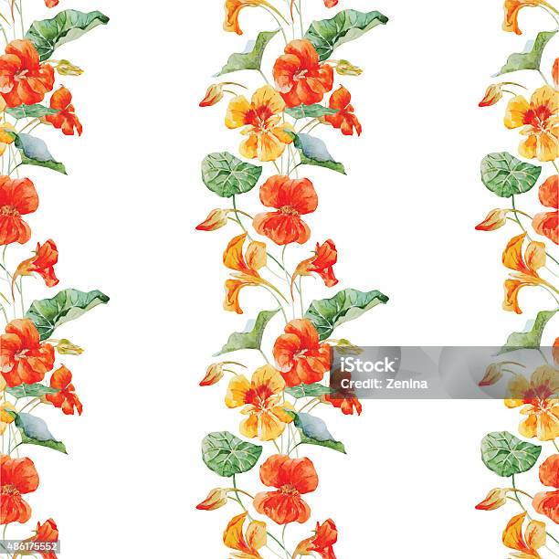 Watercolor Nasturtium Flower Pattern Stock Illustration - Download Image Now - Nasturtium, 2015, Abstract