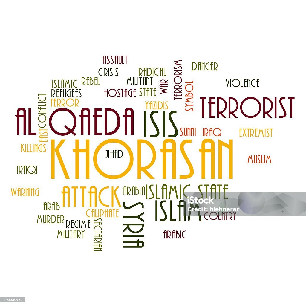 KHORASAN KHORASAN, ISIS and Al Qaeda word cloud on white background. 2015 Stock Photo