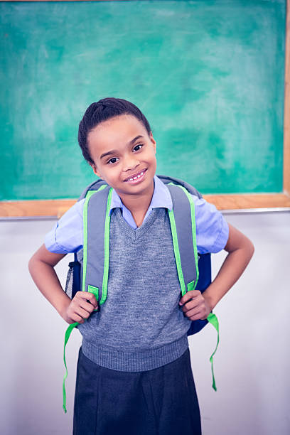 istock Student smiling and wearing a school bag 486181124