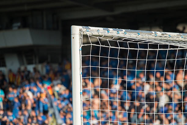 Goal post with soccer fans in the background