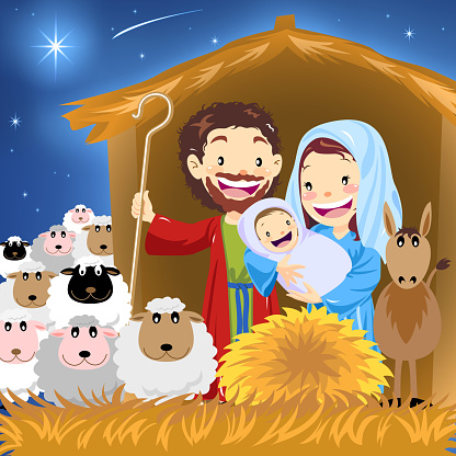 Christmas nativity scene, Jesus born in a manger,