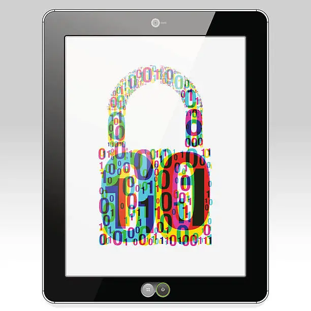 Vector illustration of Tablet PC Binary Number Lock