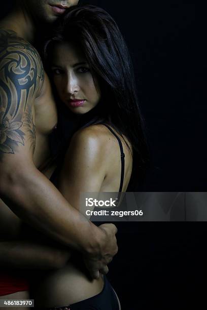Young Couple Wearing Underwear Stock Photo - Download Image Now - Tattoo, Couple - Relationship, Sensuality