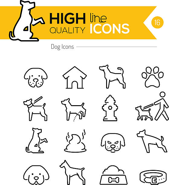 собака линия иконки - dog dung garbage pets stock illustrations