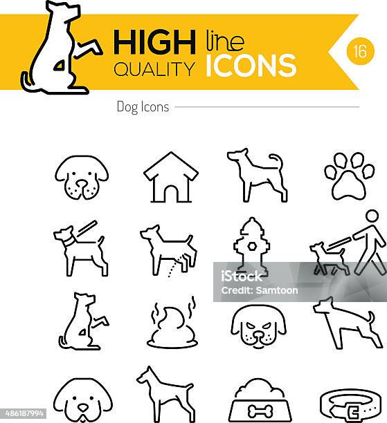 Dog Line Icons Stock Illustration - Download Image Now - Icon Symbol, Dog, Pet Leash