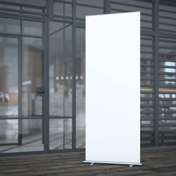 istock Roll up banner near cafe. 3d rendering 486193504