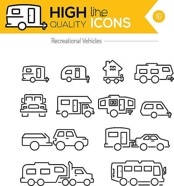 illustrations, cliparts, dessins animés et icônes de ligne icônes de véhicules de loisirs - terrain de mobile homes