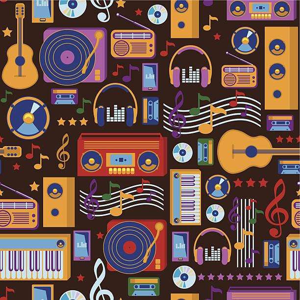 ilustraciones, imágenes clip art, dibujos animados e iconos de stock de patrón sin costuras de música - music disco sound mixer backgrounds