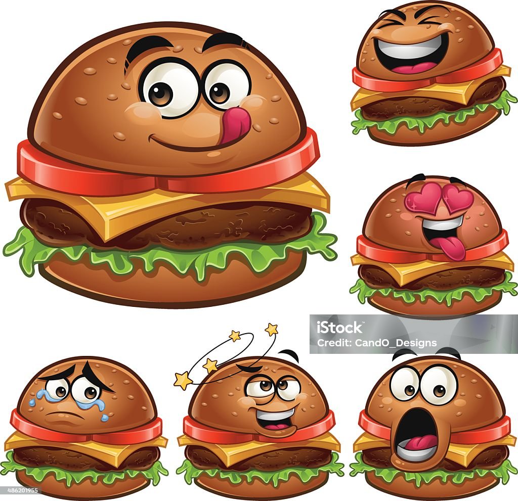 Burger kreskówka, ustaw - Grafika wektorowa royalty-free (Hamburger)