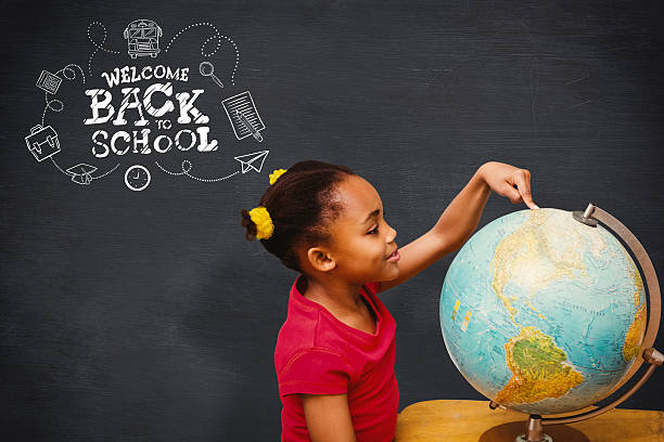 istock Composite image of happy pupil with globe 486202494
