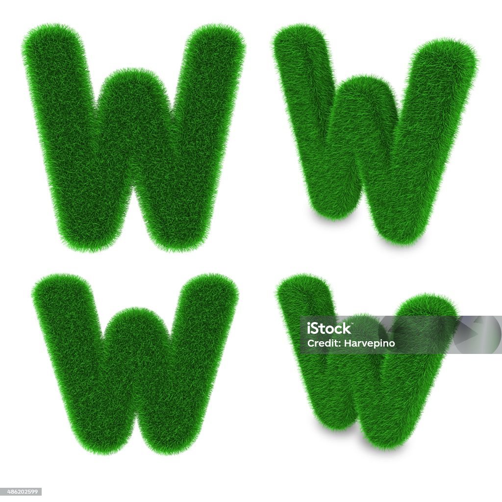 Letter W made of grass Letter W covered by green grass isolated on white background Alphabet Stock Photo