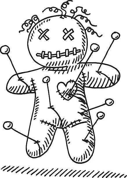 Vector illustration of Voodoo Doll Needles Drawing